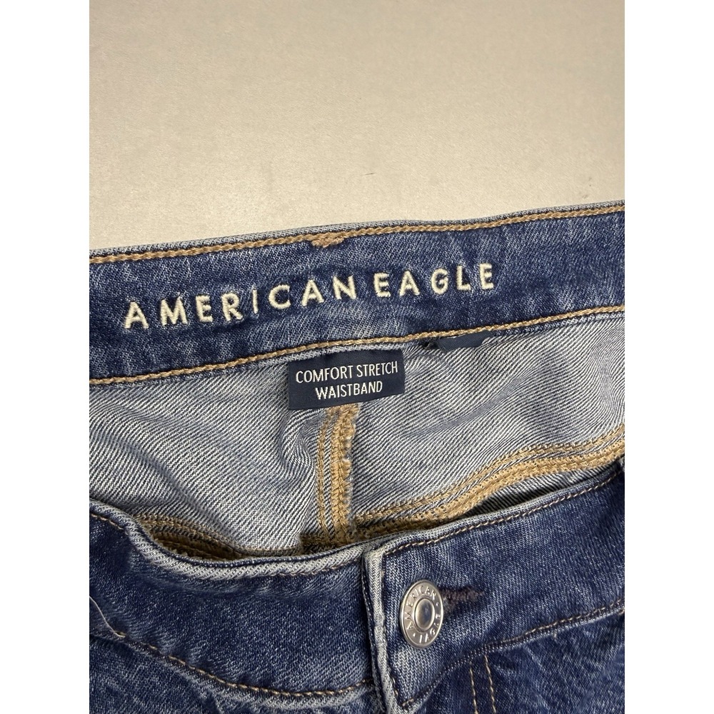 American Eagle Low Rise Baggy Wide Leg Jeans Comfort Stretch Blue Denim Sz 14 - Picture 8 of 12